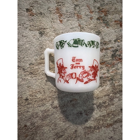 Hazel-Atlas Other - Vintage Tom & Jerry Christmas New Year Auld Lang Syne Milk Glass Mug Hazel Atlas